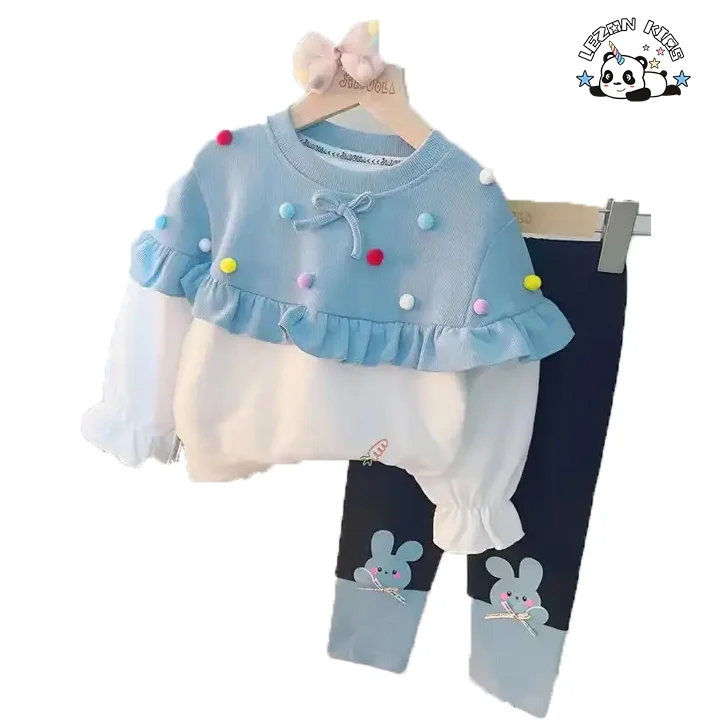 LEZONKIDS - Sample Available Patchwork 2 Pieces Sweatshirt Girls Boutique Clothing Sets for 3 to 6T